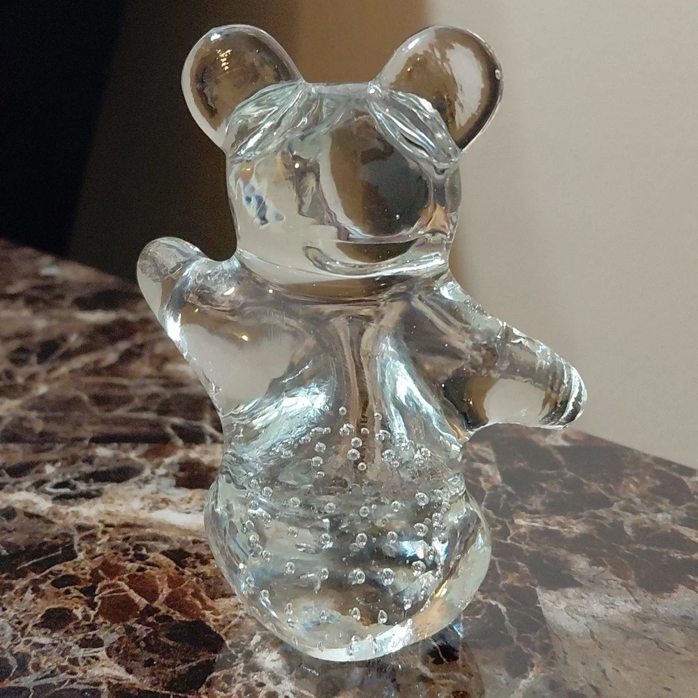 Vintage Controlled Bubbles Glass Sitting Teddy Bear Figurine Paperweight